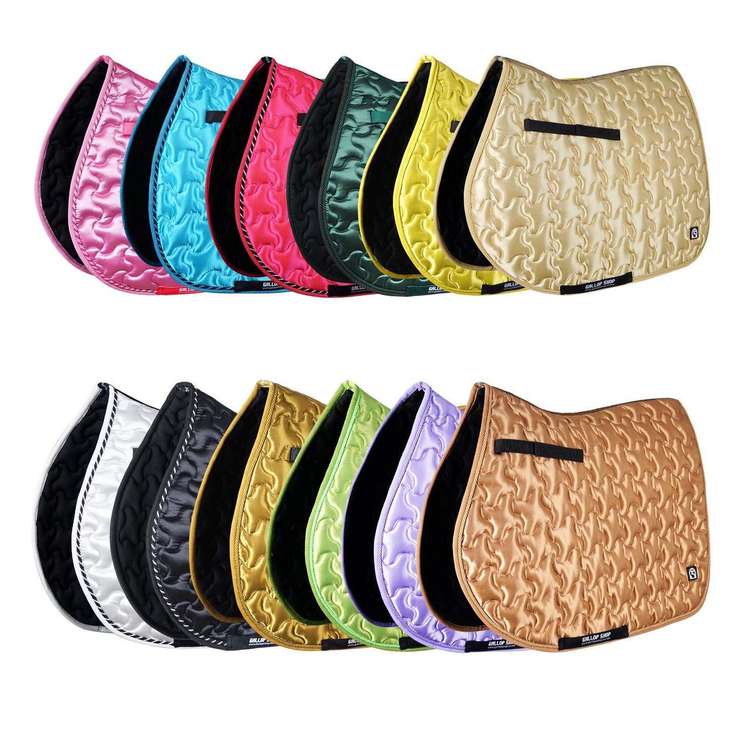 GallopGrip Contour Wave Quilting Satin Saddle Pad & Bonnet Set – Braided Trim Equestrian Tack for Dressage