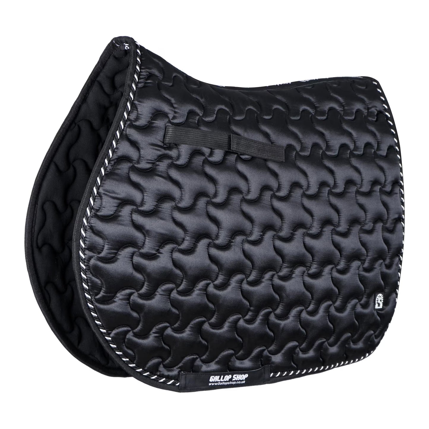 GallopGrip Contour Wave Quilting Satin Saddle Pad & Bonnet Set – Braided Trim Equestrian Tack for Dressage