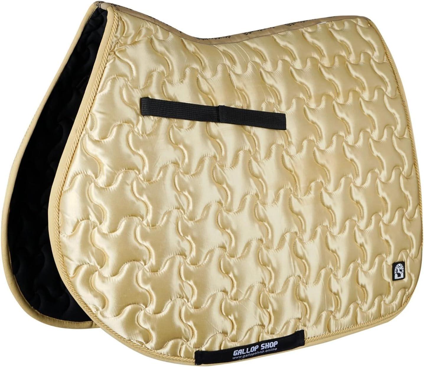 GallopGrip Contour Wave Quilting Satin Saddle Pad & Bonnet Set – Braided Trim Equestrian Tack for Dressage