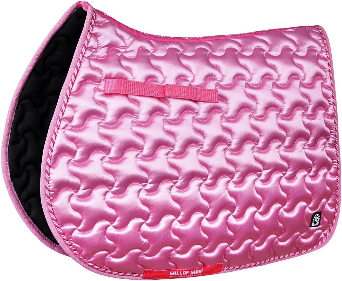 GallopGrip Contour Wave Quilting Satin Saddle Pad & Bonnet Set – Braided Trim Equestrian Tack for Dressage