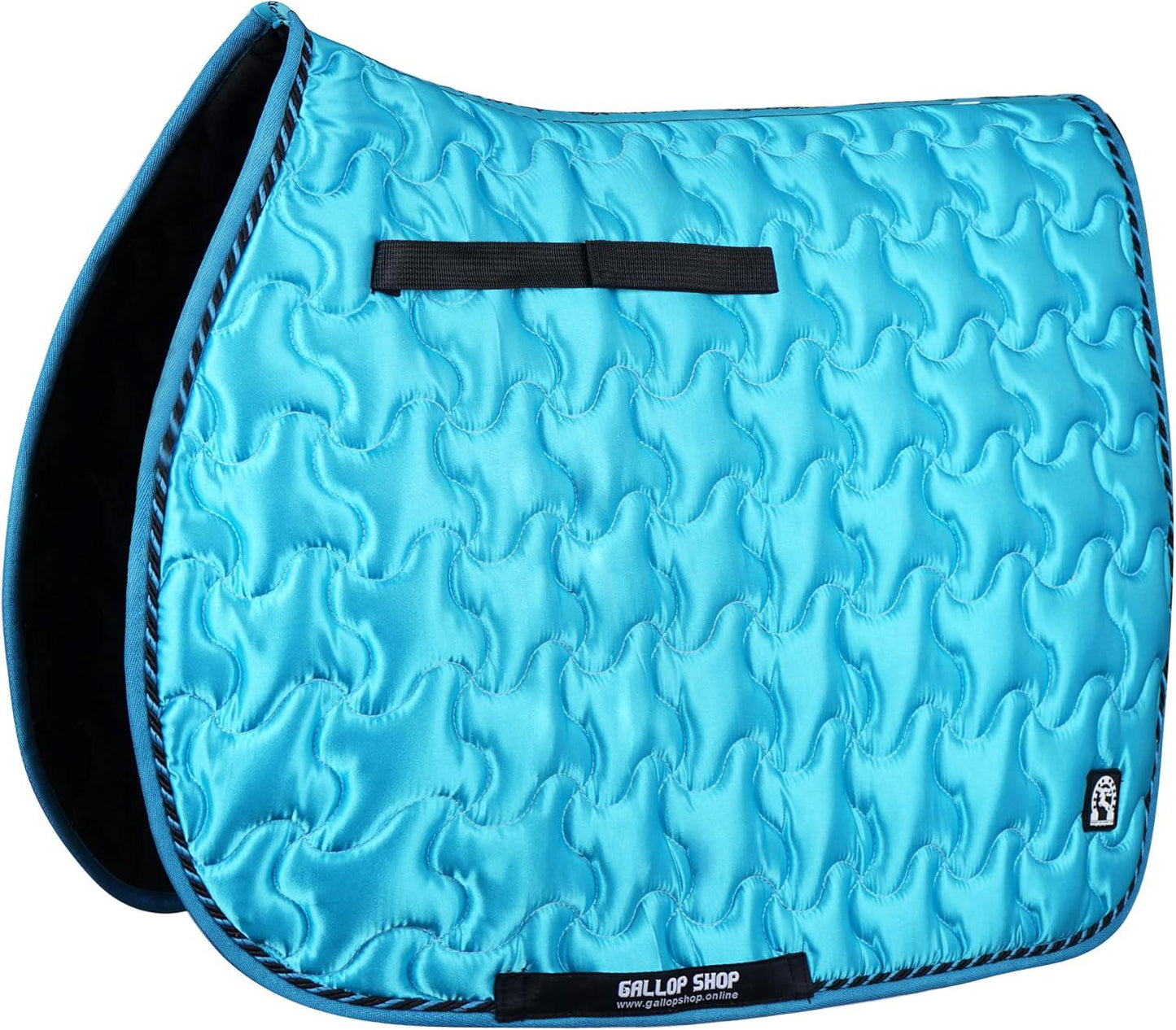 GallopGrip Contour Wave Quilting Satin Saddle Pad & Bonnet Set – Braided Trim Equestrian Tack for Dressage