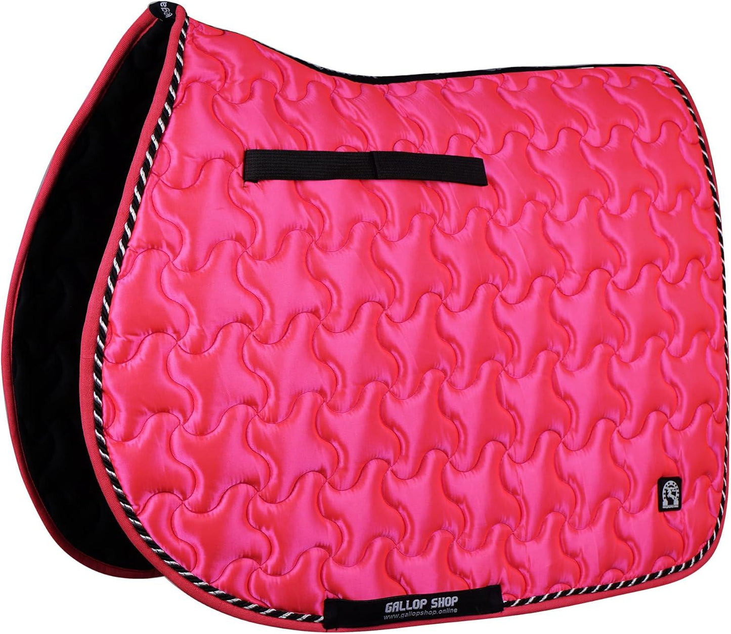 GallopGrip Contour Wave Quilting Satin Saddle Pad & Bonnet Set – Braided Trim Equestrian Tack for Dressage