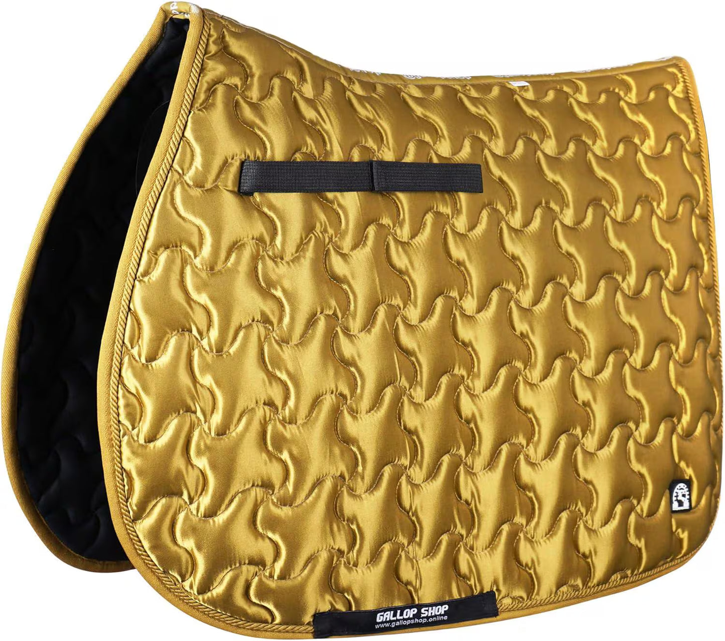 GallopGrip Contour Wave Quilting Satin Saddle Pad & Bonnet Set – Braided Trim Equestrian Tack for Dressage