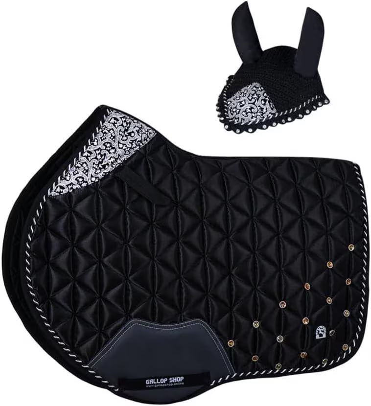 Luxury Gold Saddle Pad & Bonnet Set – Quilted Equestrian Tack with Rhinestone Detail  GallopGrip