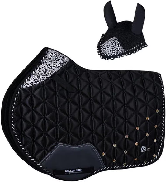 Luxury Gold Saddle Pad & Bonnet Set – Quilted Equestrian Tack with Rhinestone Detail  GallopGrip