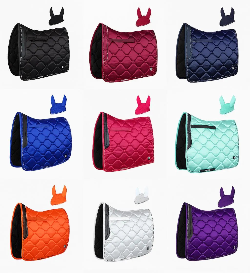 GallopGrip Dressage Saddle Pad & Bonnet Set – Quilted Equestrian Tack with Braided Trim