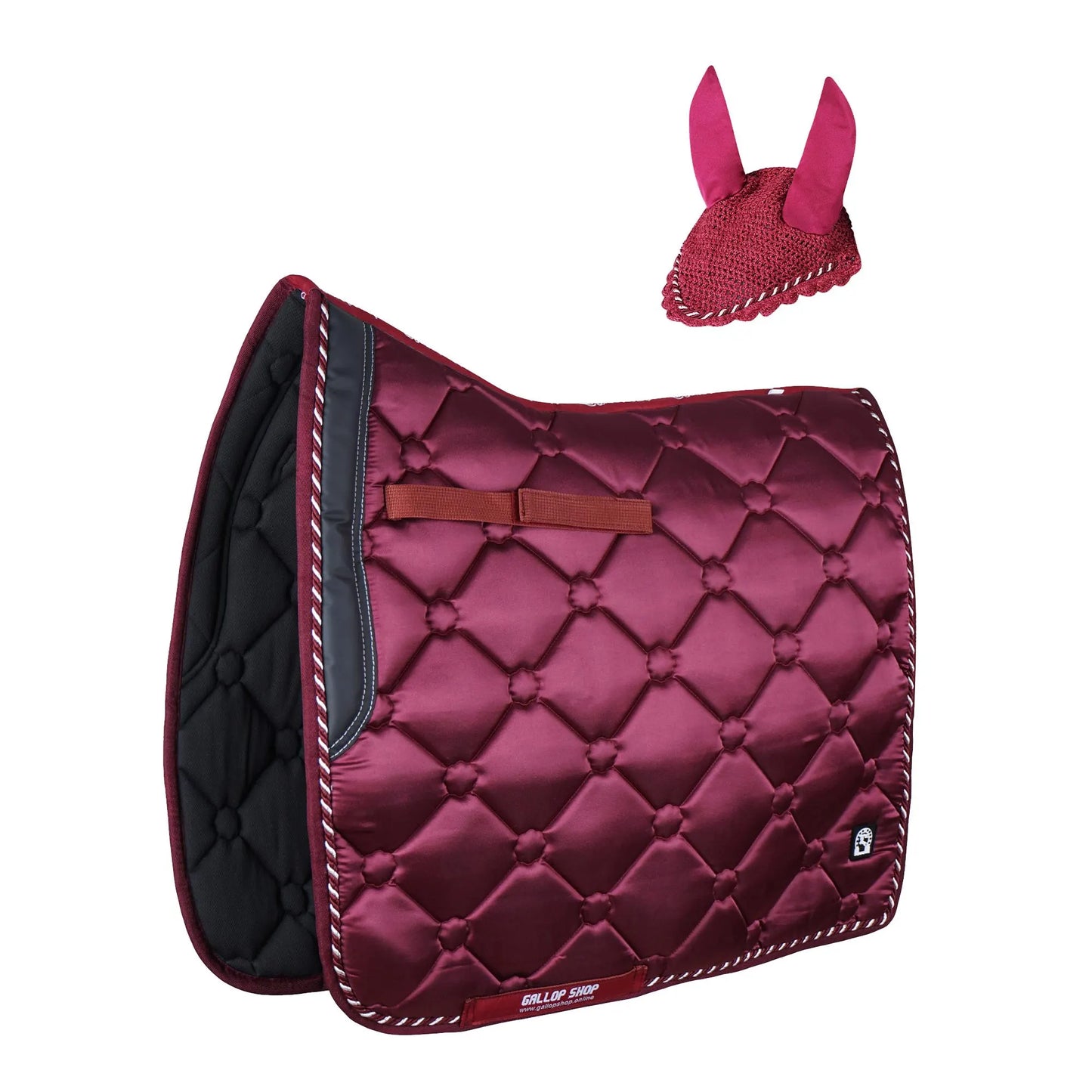 GallopGrip Dressage Saddle Pad & Bonnet Set – Quilted Equestrian Tack with Braided Trim