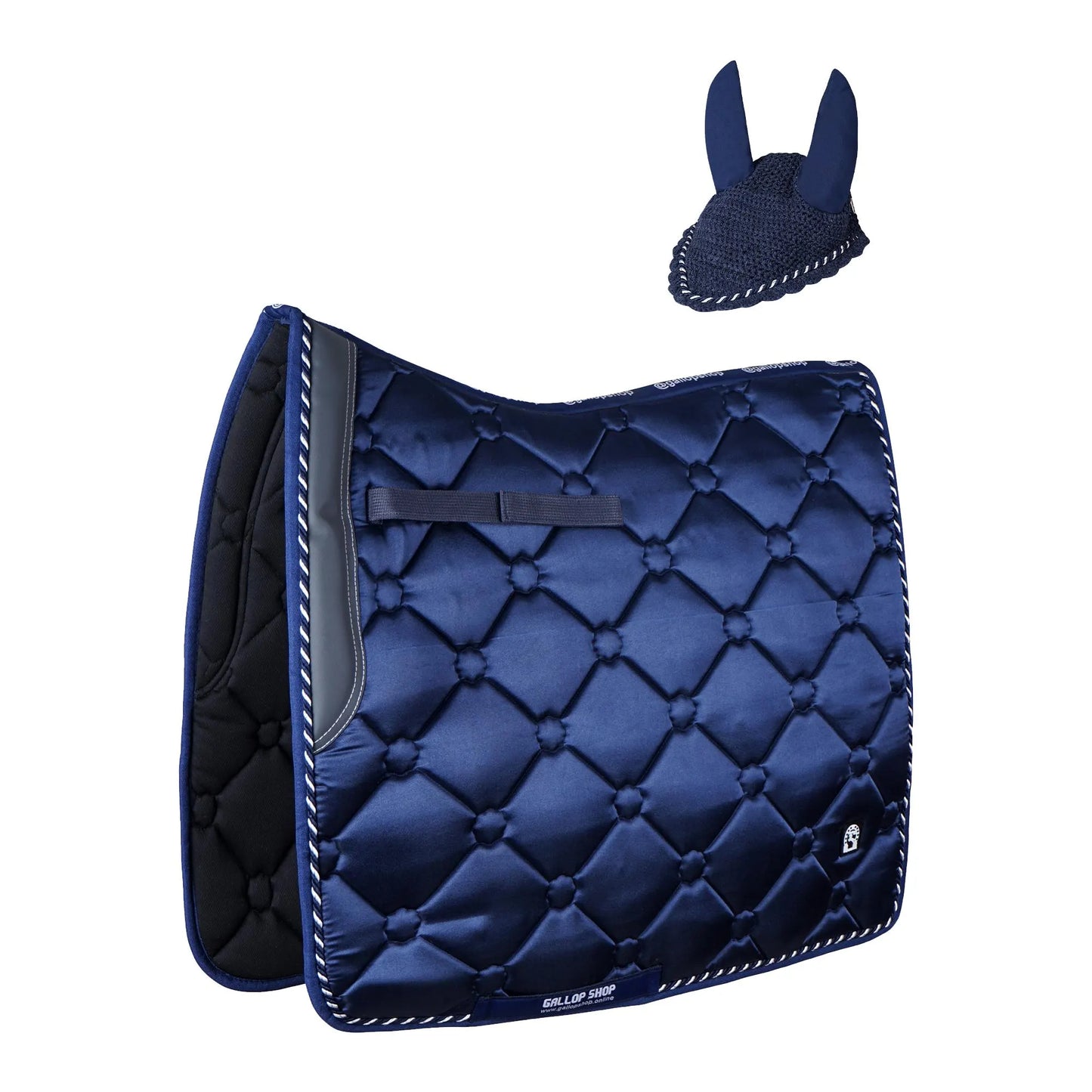 GallopGrip Dressage Saddle Pad & Bonnet Set – Quilted Equestrian Tack with Braided Trim