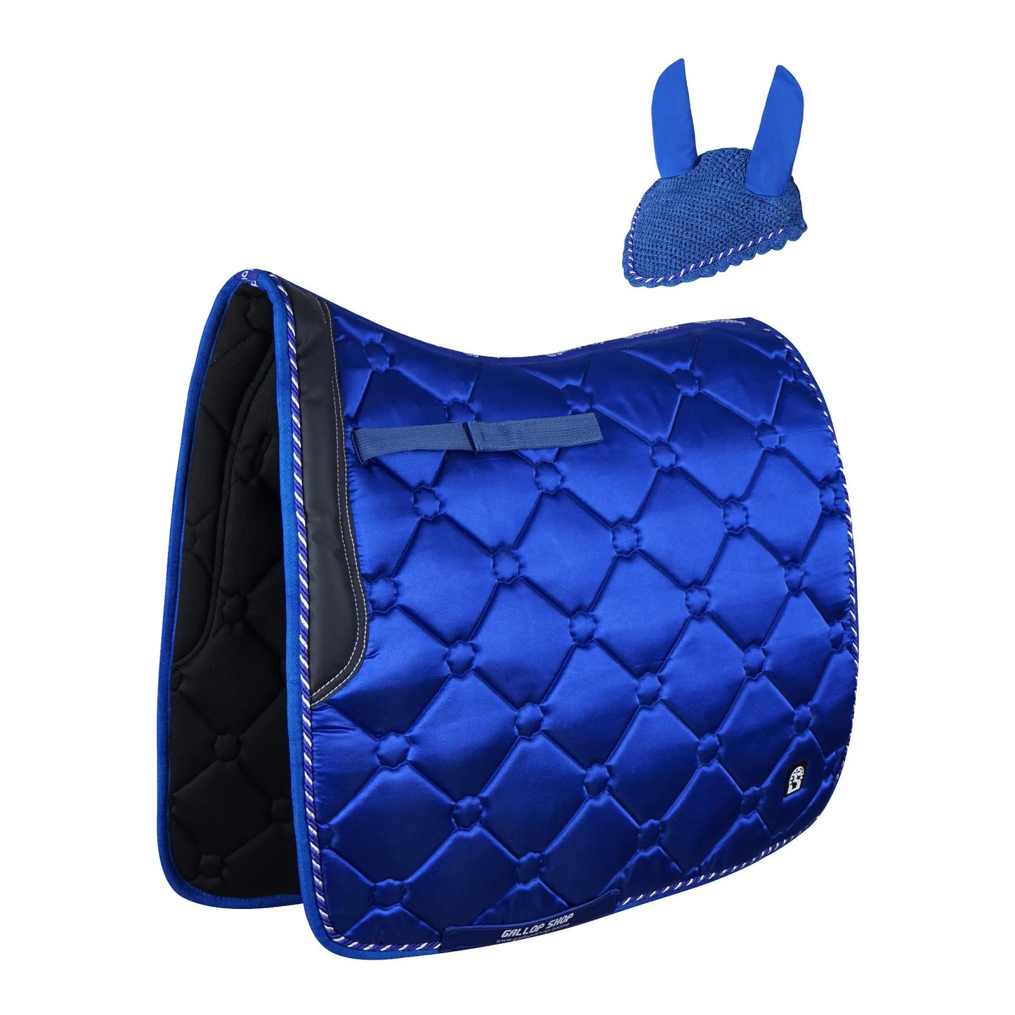 GallopGrip Dressage Saddle Pad & Bonnet Set – Quilted Equestrian Tack with Braided Trim