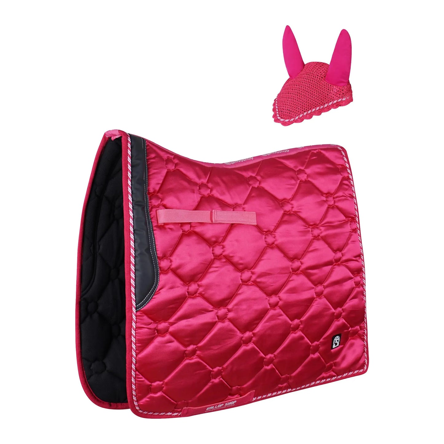 GallopGrip Dressage Saddle Pad & Bonnet Set – Quilted Equestrian Tack with Braided Trim