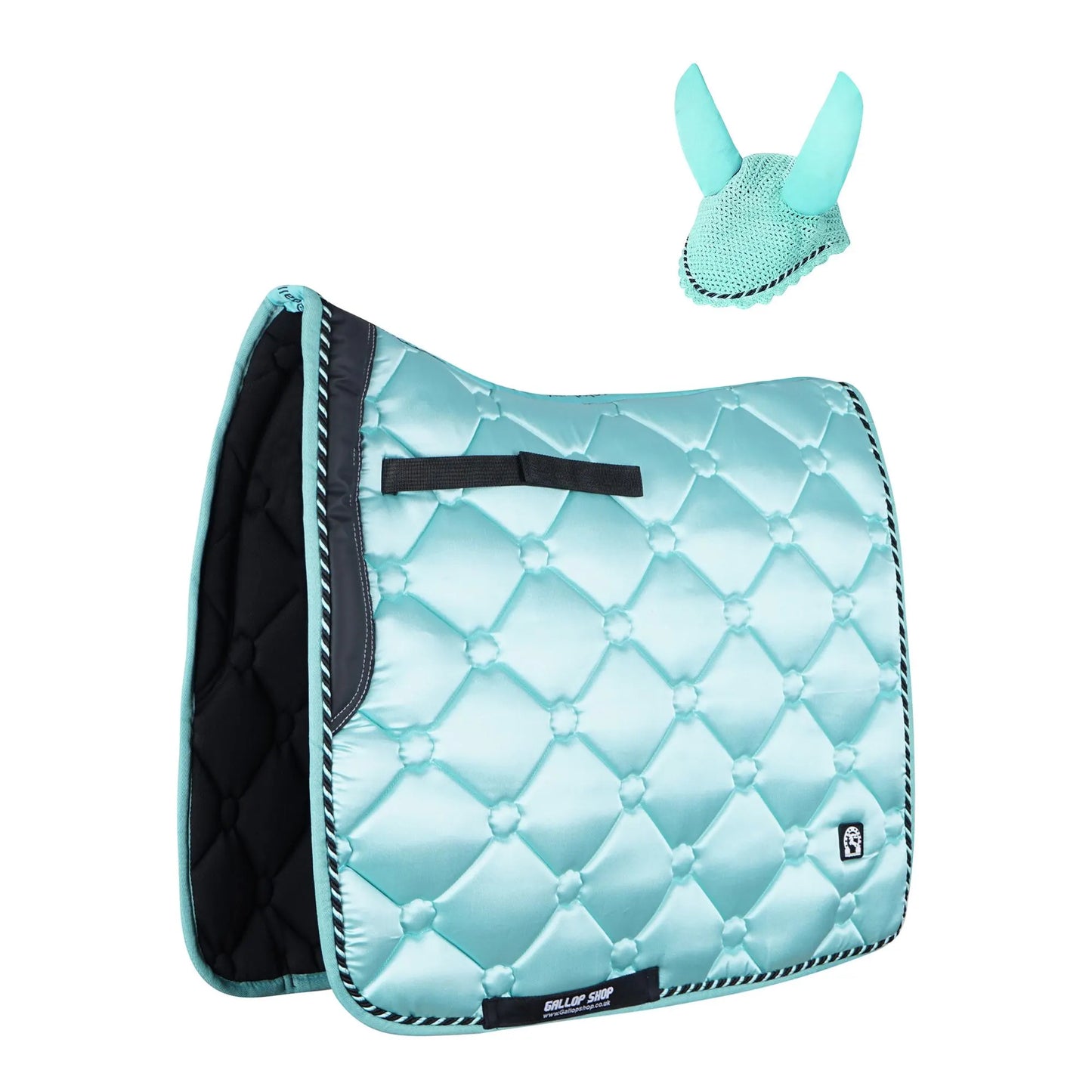 GallopGrip Dressage Saddle Pad & Bonnet Set – Quilted Equestrian Tack with Braided Trim