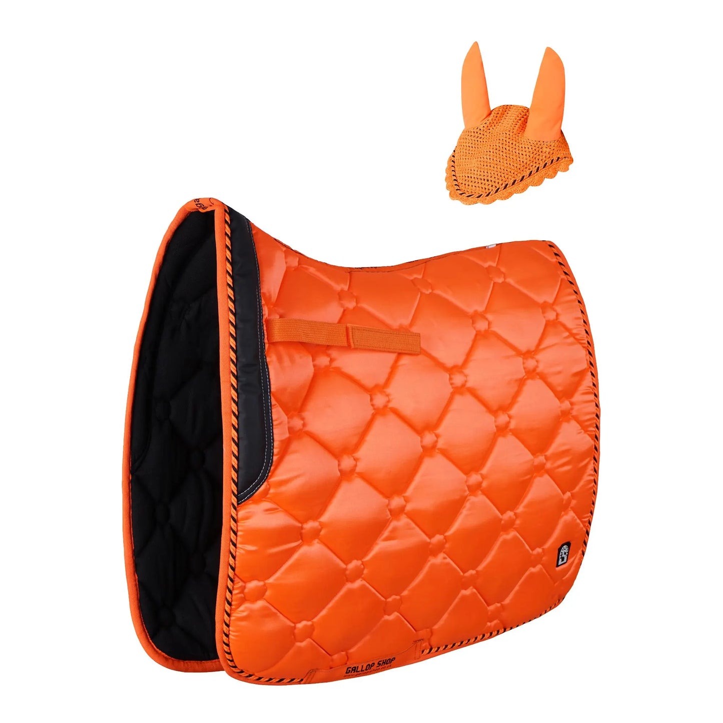 GallopGrip Dressage Saddle Pad & Bonnet Set – Quilted Equestrian Tack with Braided Trim