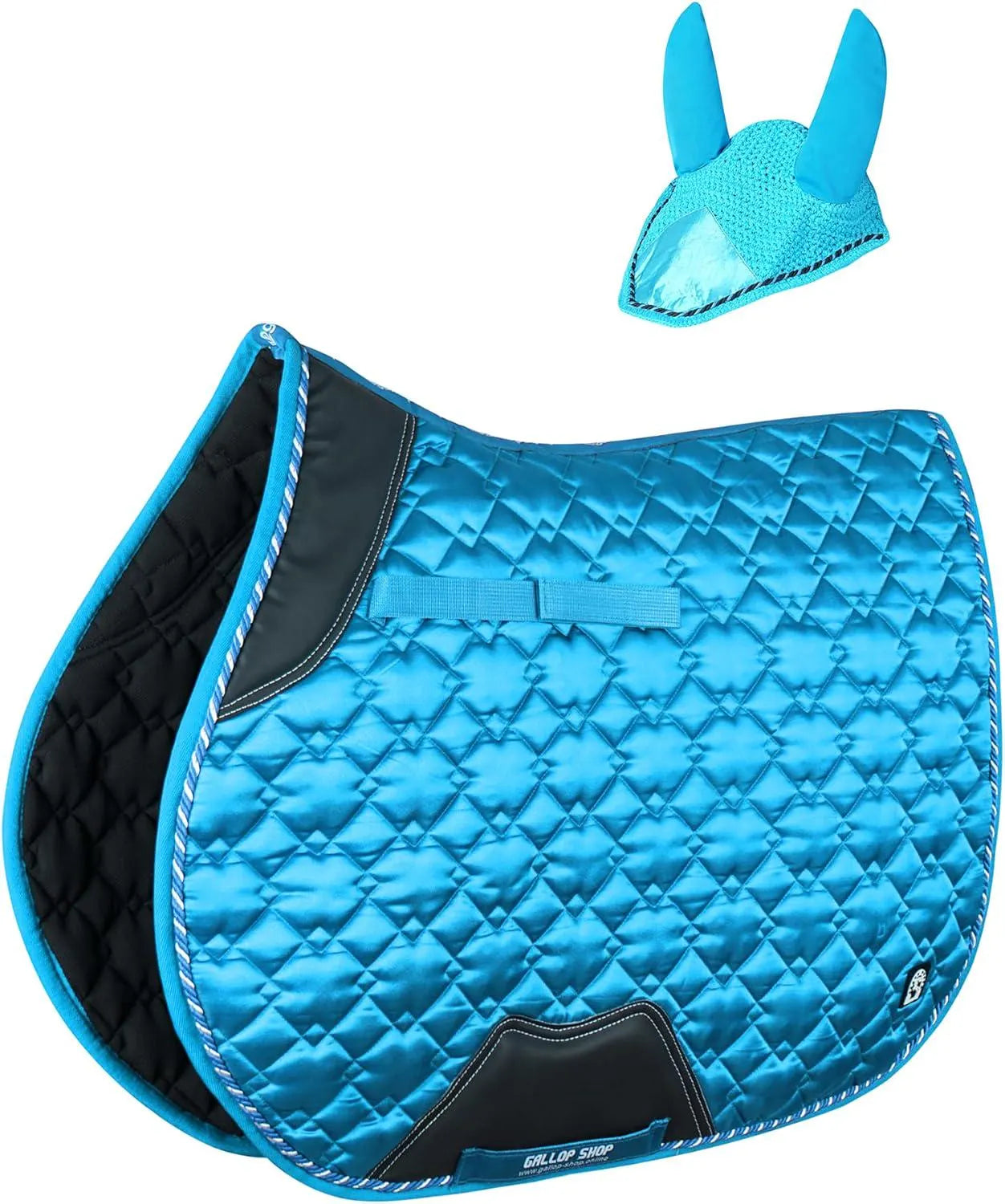 GallopGrip Dressage Saddle Pad & Bonnet Set – Quilted Equestrian Tack with Braided Trim