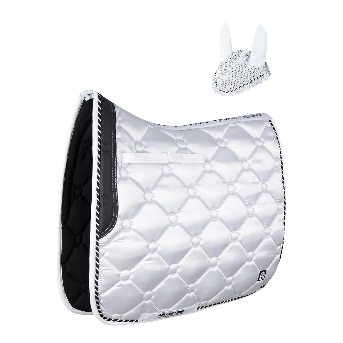 GallopGrip Dressage Saddle Pad & Bonnet Set – Quilted Equestrian Tack with Braided Trim