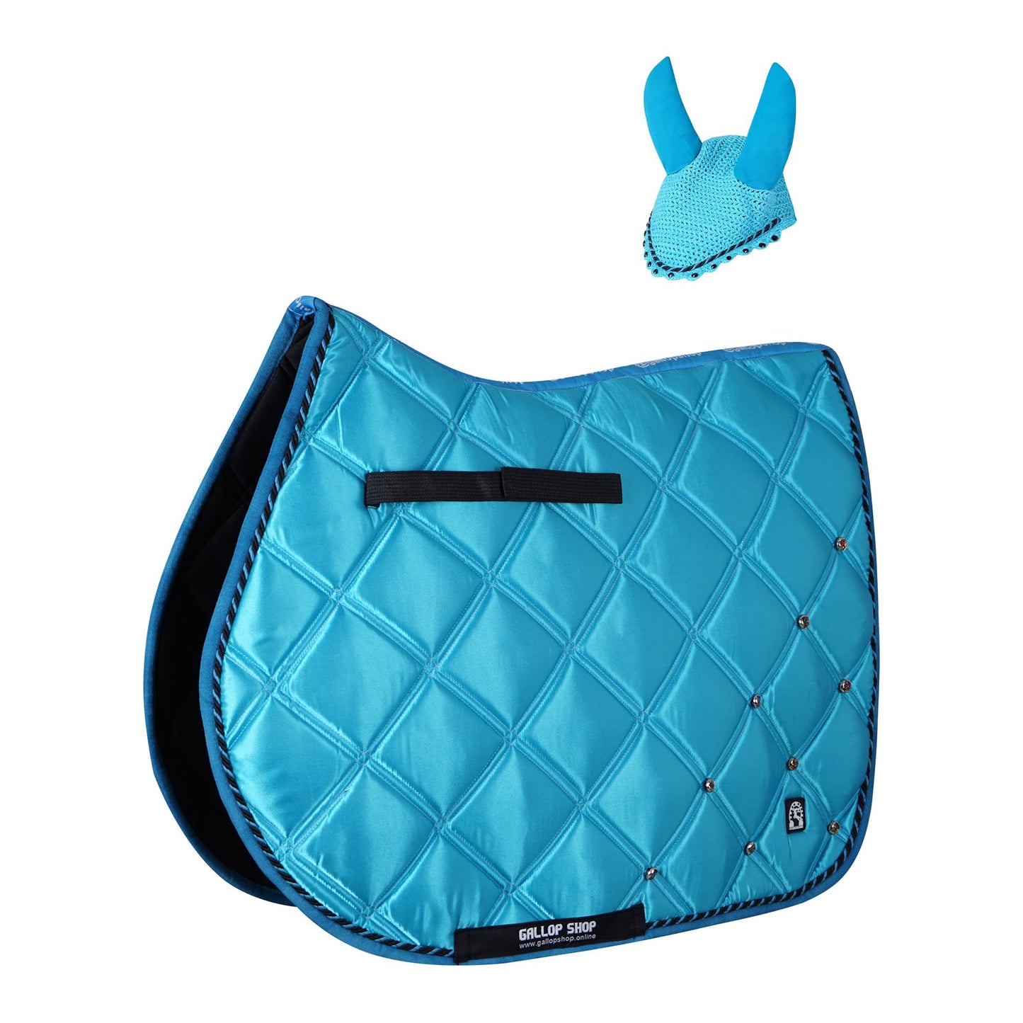 Luxury Quilted Saddle Pad & Ear Bonnet Set – Decorative Horse Tack in 12 Colors by Gallop Shop