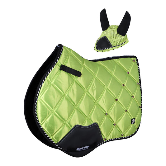 Luxury Satin Quilted Saddle Pad & Ear Bonnet Set – Breathable, Padded, Shimmer Finish