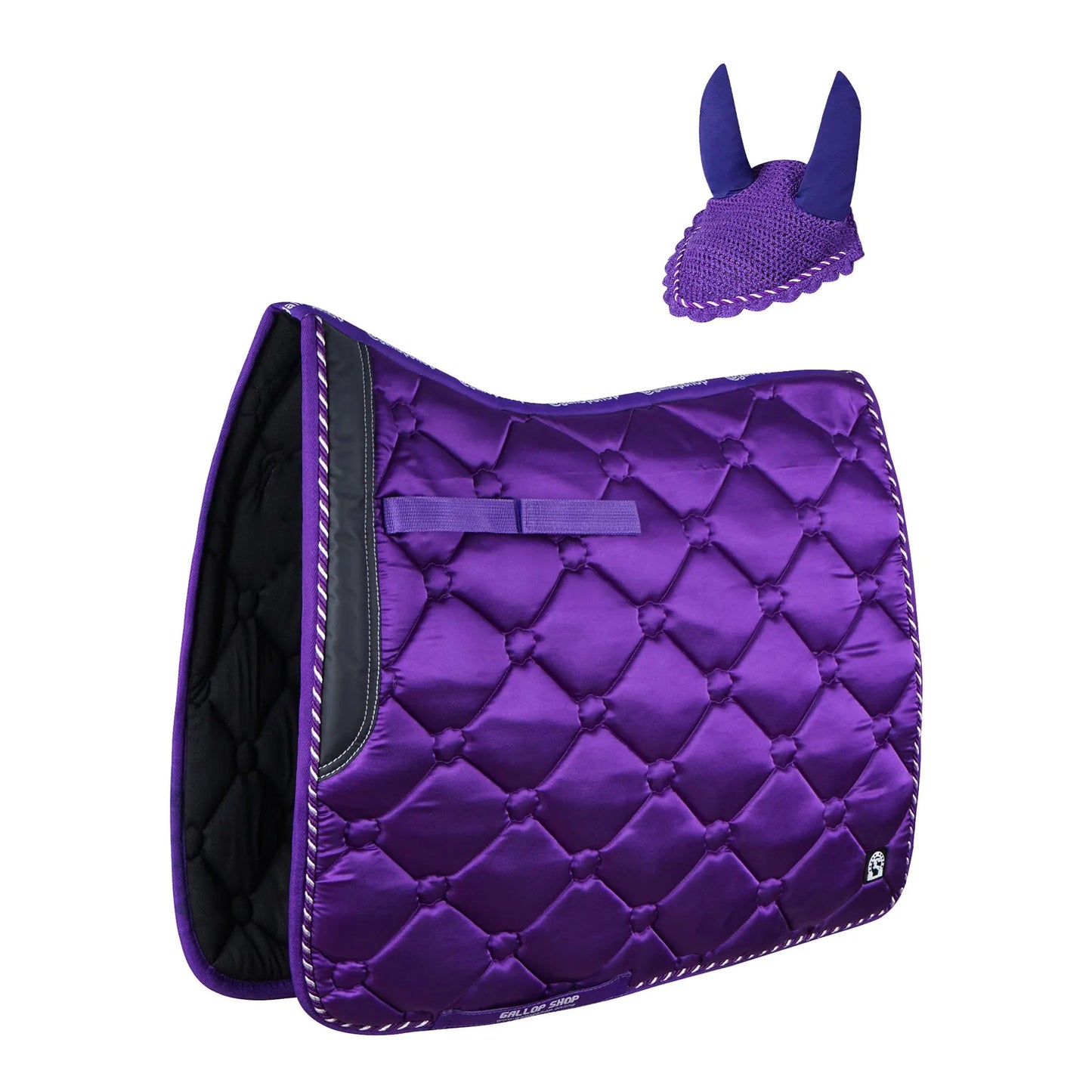 GallopGrip Dressage Saddle Pad & Bonnet Set – Quilted Equestrian Tack with Braided Trim