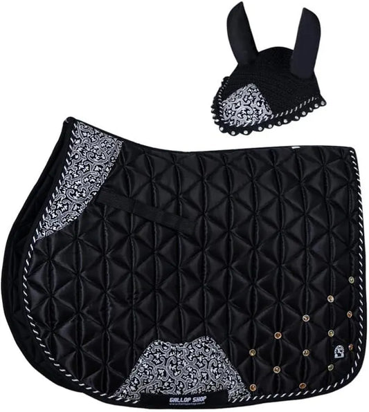 Luxury Satin Equestrian Saddle Pad & Bonnet Set – Moisture-Wicking Mesh, Foam Cushioning, Leopard Trim