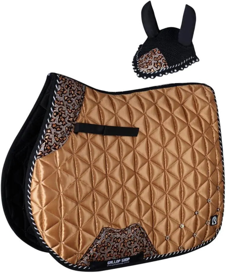 Luxury Satin Equestrian Saddle Pad & Bonnet Set – Moisture-Wicking Mesh, Foam Cushioning, Leopard Trim