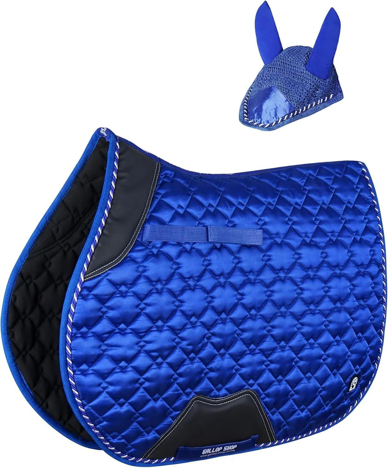 GallopGrip Dressage Saddle Pad & Bonnet Set – Quilted Equestrian Tack with Braided Trim