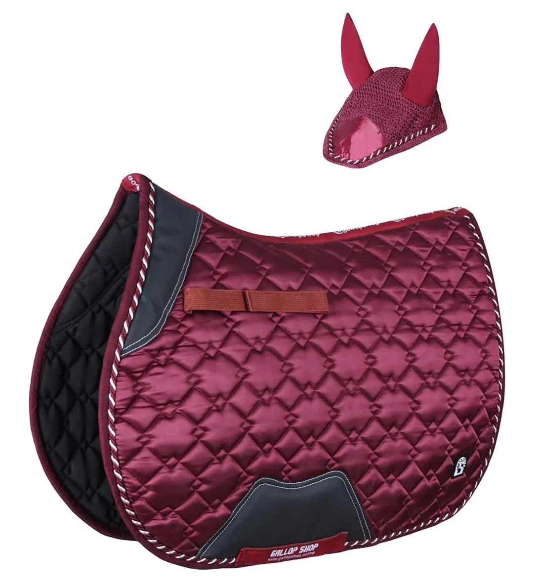 GallopGrip Dressage Saddle Pad & Bonnet Set – Quilted Equestrian Tack with Braided Trim