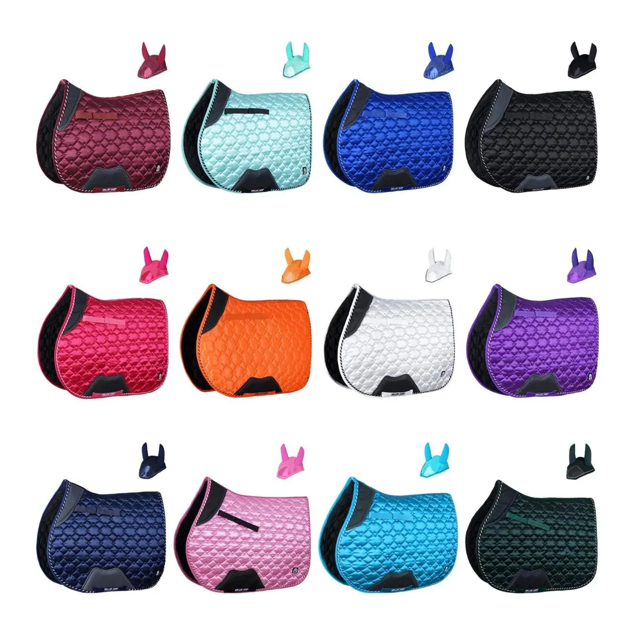 GallopGrip Dressage Saddle Pad & Bonnet Set – Quilted Equestrian Tack with Braided Trim