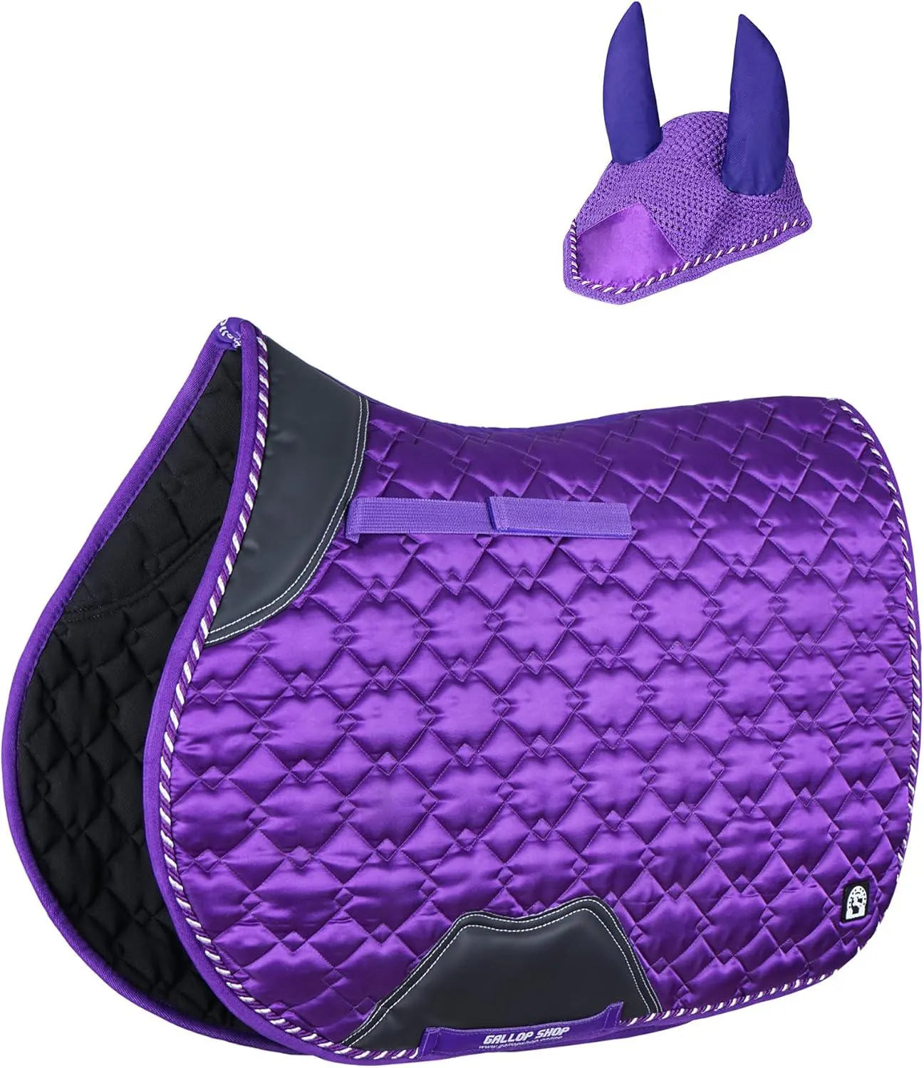 GallopGrip Dressage Saddle Pad & Bonnet Set – Quilted Equestrian Tack with Braided Trim