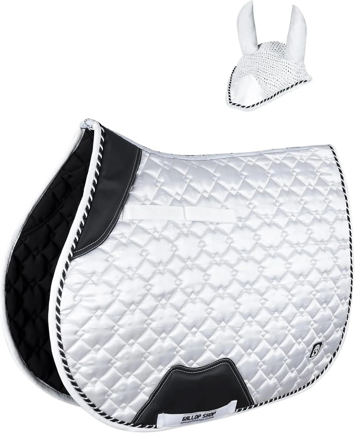 GallopGrip Dressage Saddle Pad & Bonnet Set – Quilted Equestrian Tack with Braided Trim