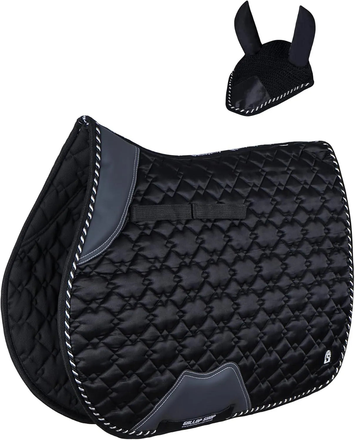 GallopGrip Dressage Saddle Pad & Bonnet Set – Quilted Equestrian Tack with Braided Trim