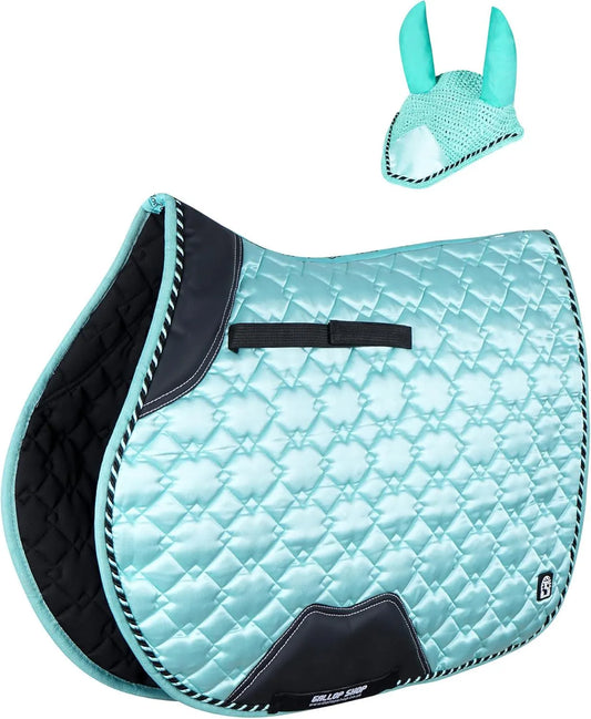 GallopGrip Dressage Saddle Pad & Bonnet Set – Quilted Equestrian Tack with Braided Trim